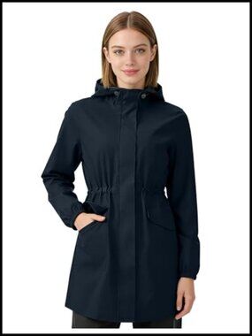 Women's Waterproof Lightweight Hooded Rain Jacket Packable Trench Coat